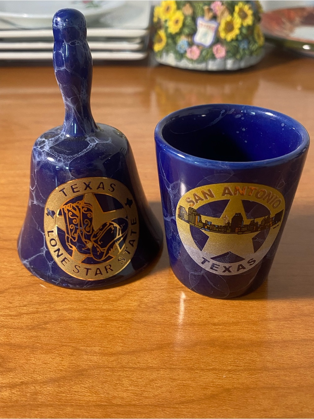 San Antonio Texas Cobalt Blue Souvenir Bell and Cup Set